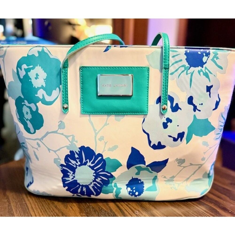 Kate Landry Floral Tote Bag Blue Green White Summer Beach Shoulder Bag - Picture 3 of 11